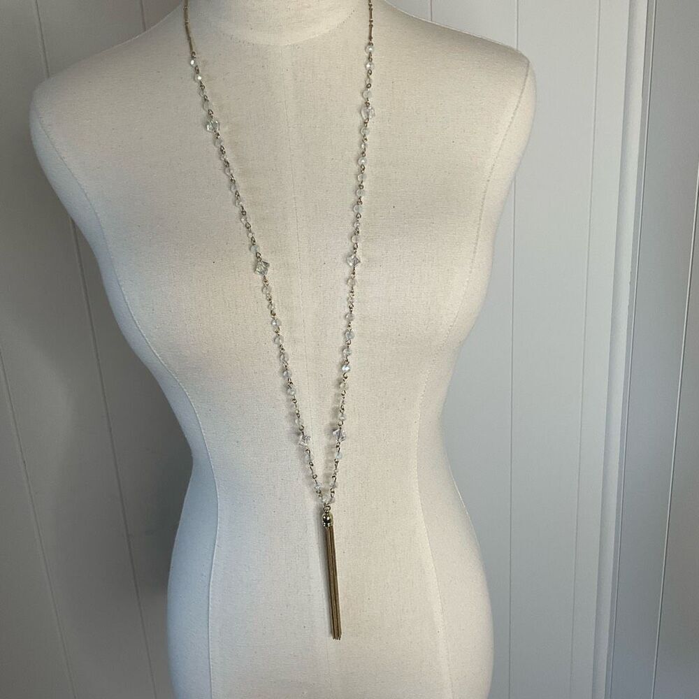 Bella Jack Gold Chain Embellished Tassel Necklace with Extender 23-25”
